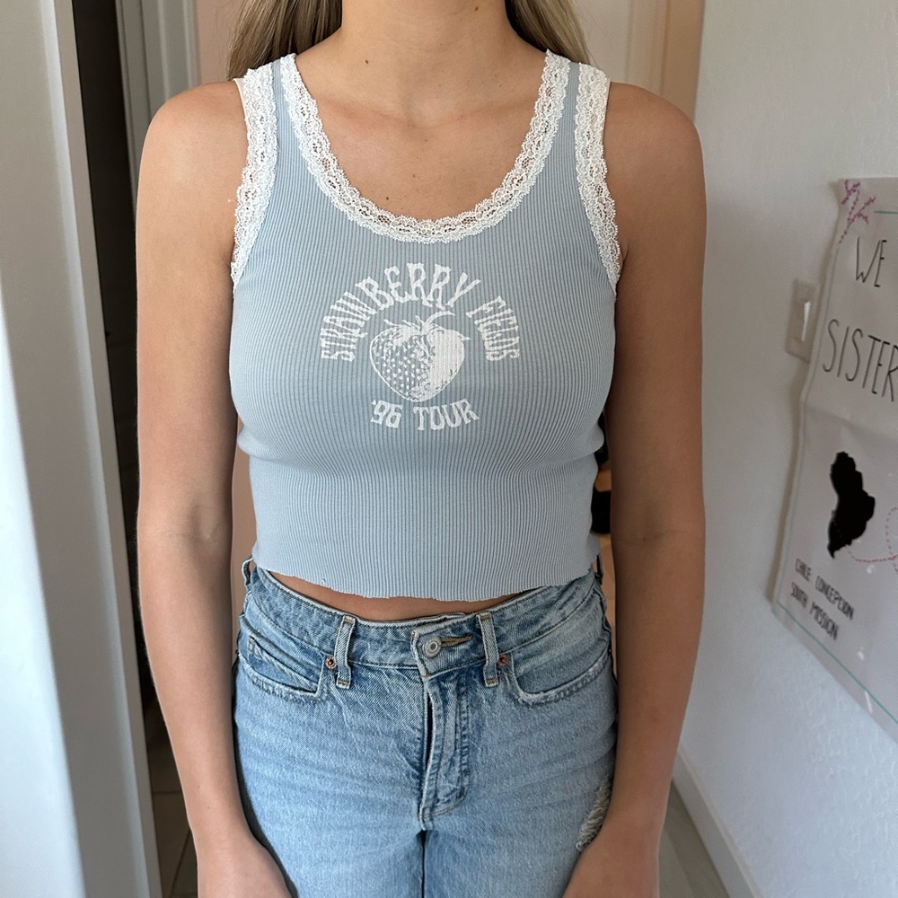 Blue Lace Trim Tank Top